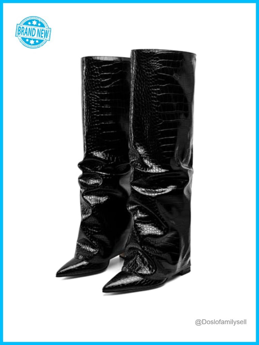 Wide Calf Fold Over Knee High Boots Chunky Block Heel Shark Boots